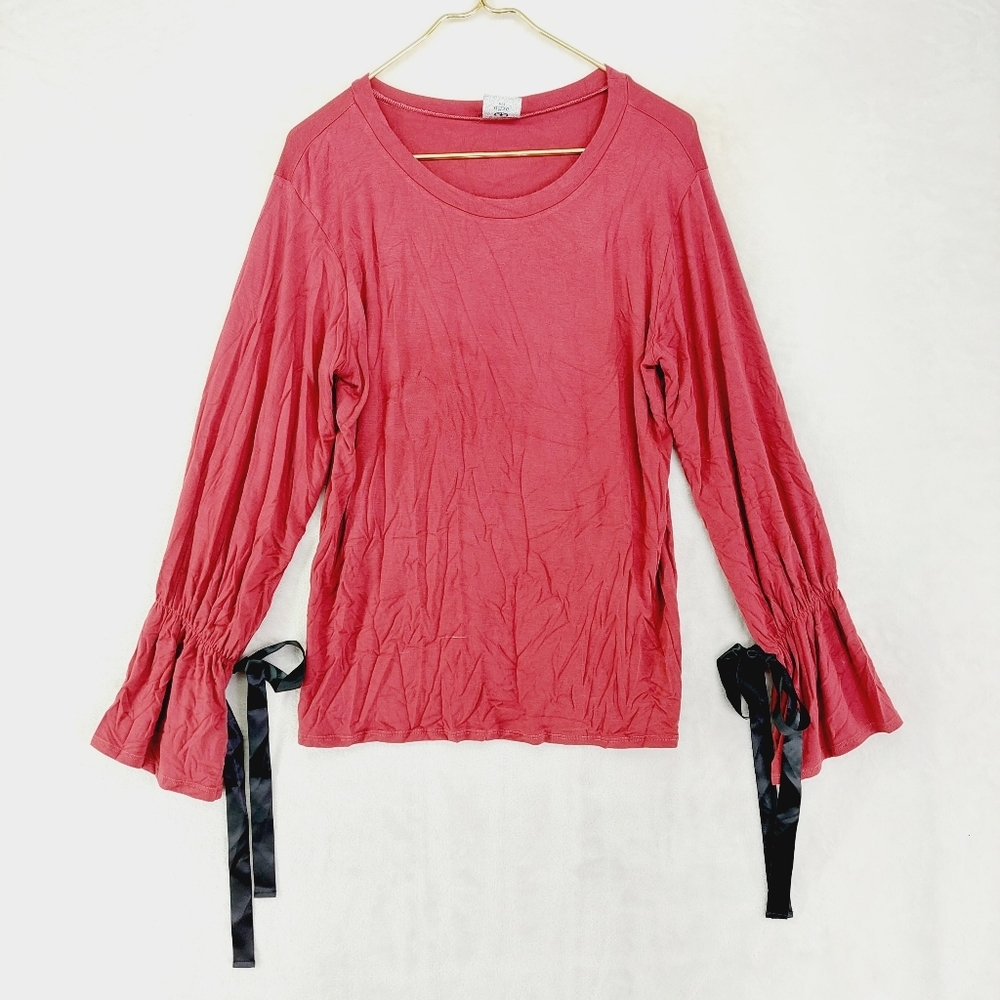 Hippie Chic Crewneck Long Sleeve Black String Rayon Blouse P358